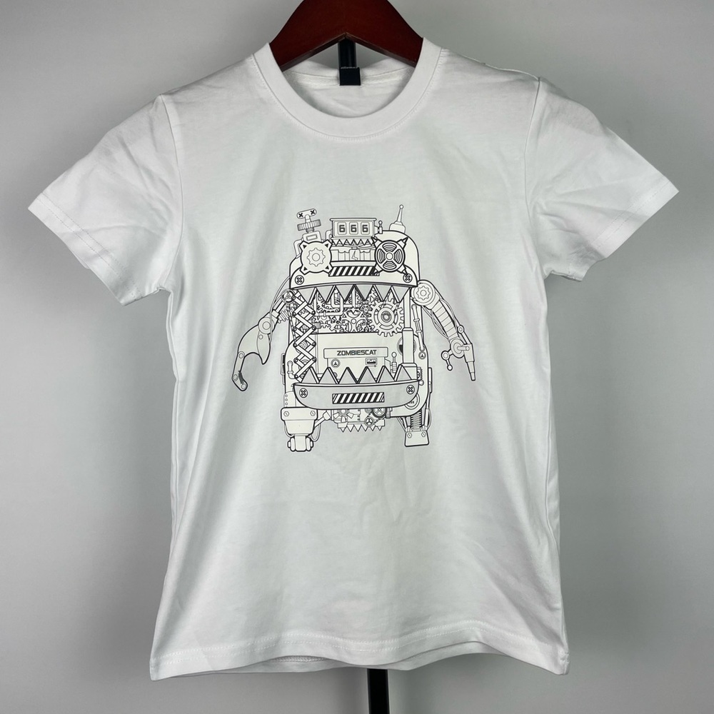 Zombiecat White Graphic Robot‎ Short Sleeve T-Shirt